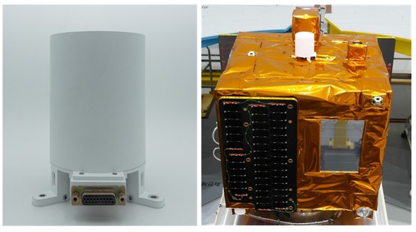 한국원자력연구원이 개발한 우주용 동위원소전지 시제품과 누리호 성능검증 위성 탑재 모습